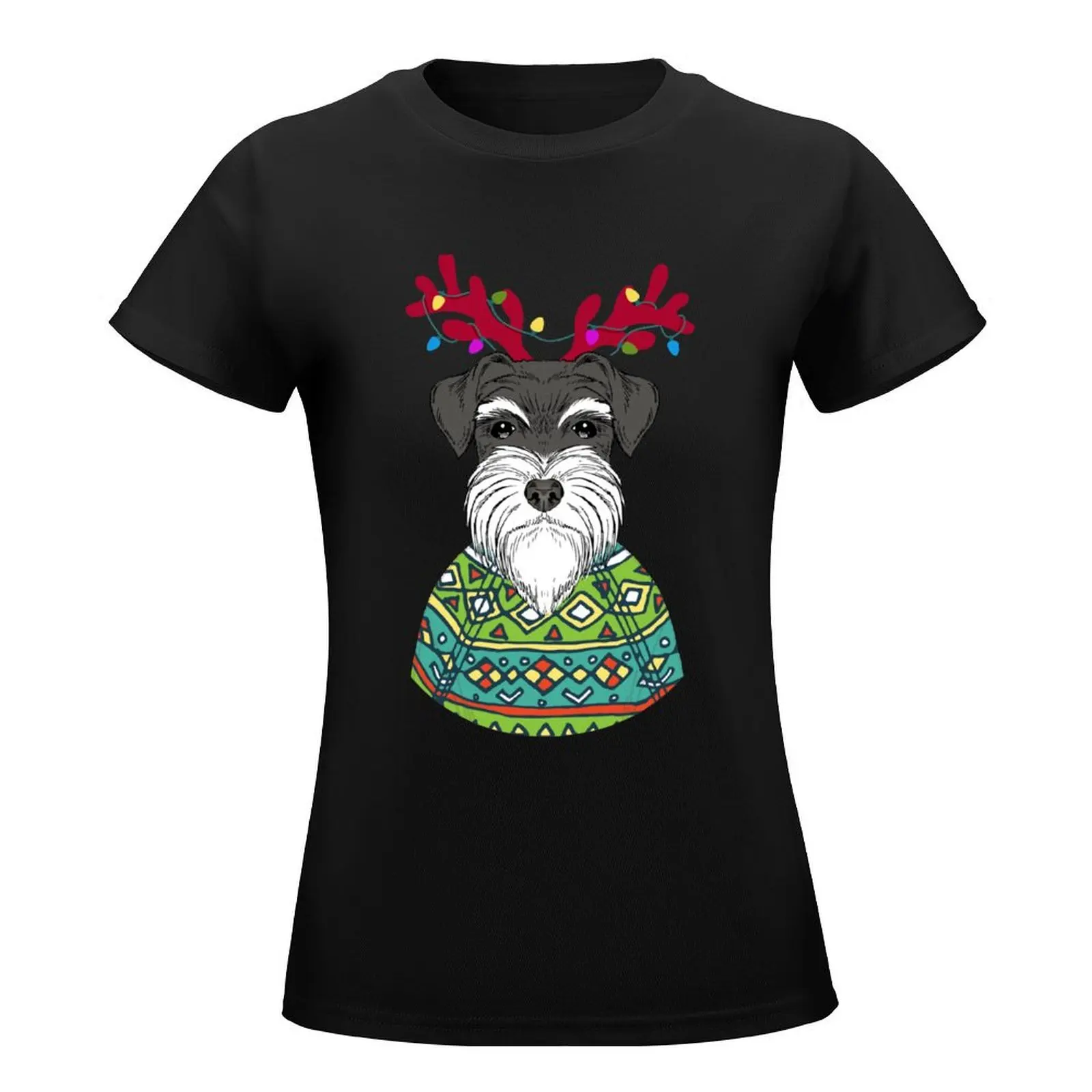 Schnauzer Reindeer Christmas Sweater T-Shirt korean fashion kawaii clothes Aesthetic clothing t shirt dress Women