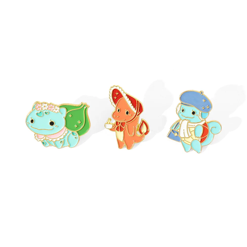

1 Set Pokemon Cute Wreath Bulbasaur Squirtle Charmander Metal Brooches Anime Badge Ornaments Cartoon Jewelry Accessories Gift