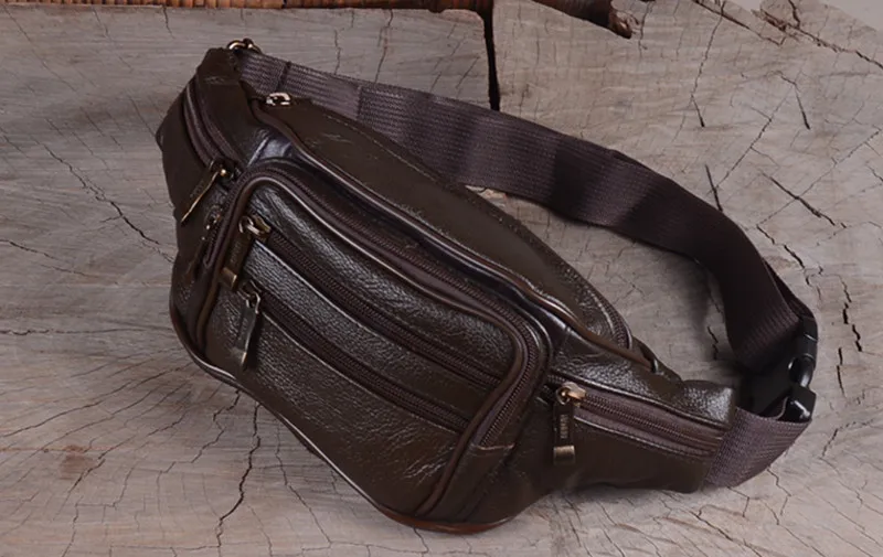 Men Casual Geniune Leather Waist Bags Packs  Retro  Cell Phone Purse for Male  Fashion Travel Pouch