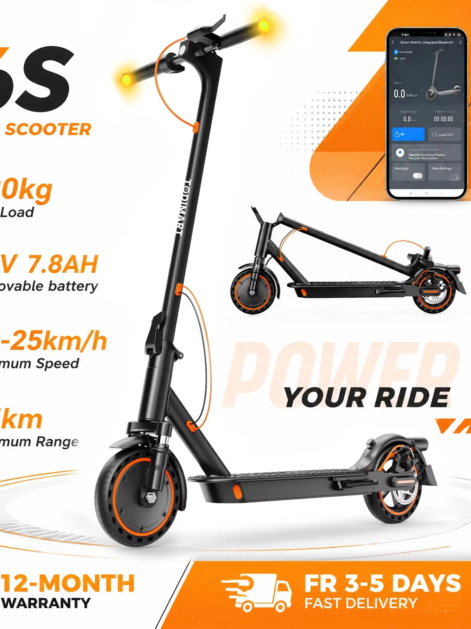 TODIMART T6S Elektroroller 36V 7,8Ah 25KM Reichweite 8,5 Zoll Vollgummi-Wabenreifen Doppelbremsen Vordere Federung Klappbarer Elektroroller für Erwachsene 3-Gang E-Scooter mit Blinkern