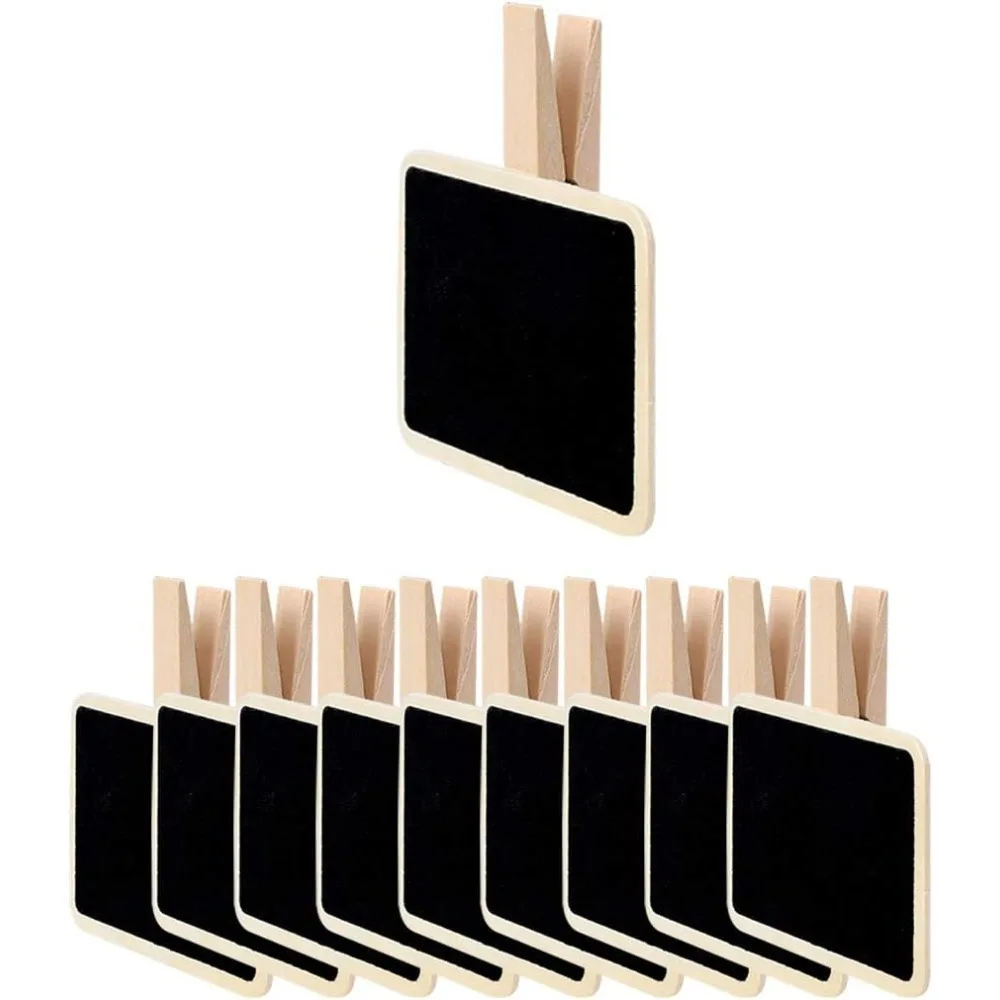 10pcs Mini Chalkboards Signs with Clips Wood Chalkboard Tag for Weddings Party Message Notes Table Number Reminder Price Tag