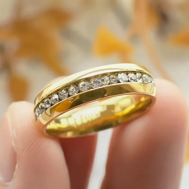 Stainless Steel Wedding Ring Cubic Zirconia Engagement Band Polished Party Jewelry Gifts Size 6 to 13