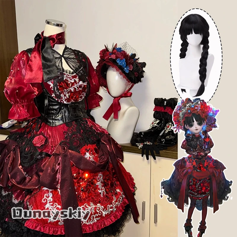 

Game Identity V Little Girl Miss Pomegranate Cosplay Costume Vintage Red Lolita Princess Dress Outfit Disguise for Adult Women