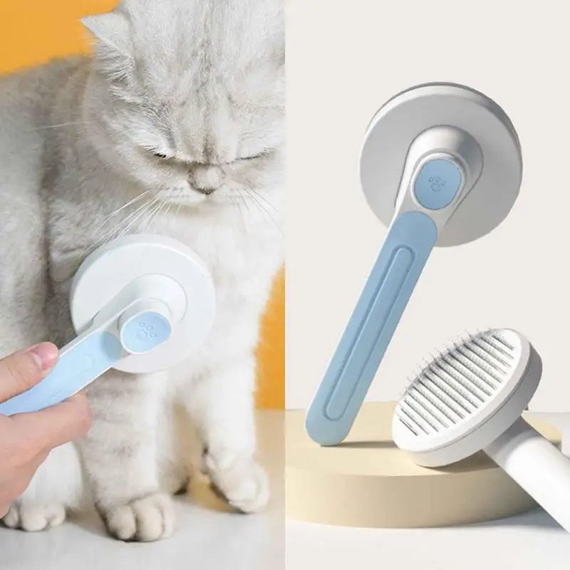 Cat Shedding Brush Self-Cleaning Anti-Static Grooming Brush Cute Grooming Comb With Stainless Steel Teeth Gentle Kitten Comb For