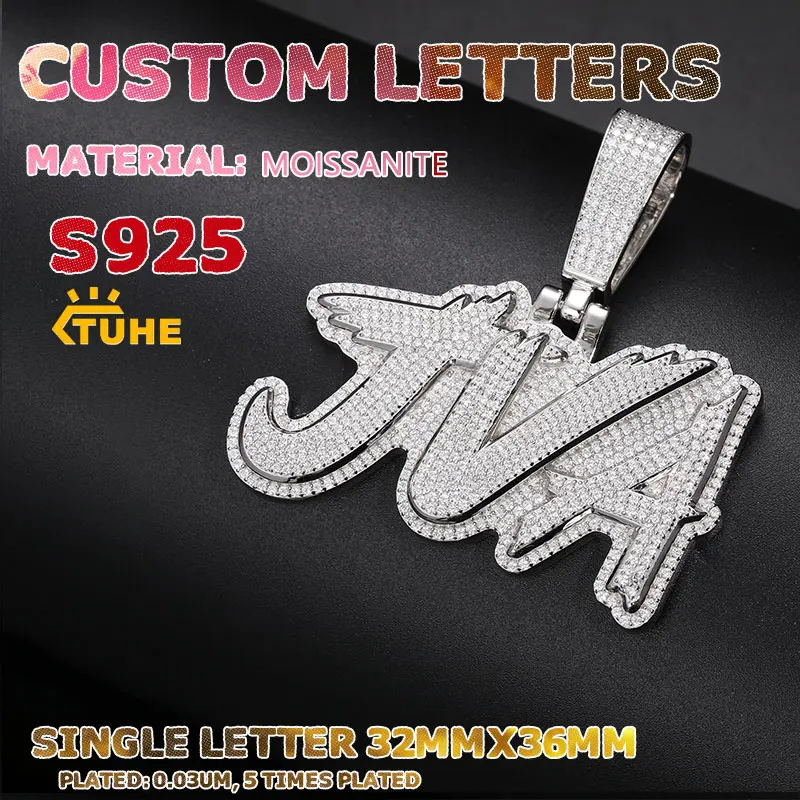 Imagem -05 - Prata Moissanite Carta Pingente para Homens Iced Out Colar de Nome Personalizado Alta Qualidade Estilos Unisex Jóias Hip Hop Presentes 925