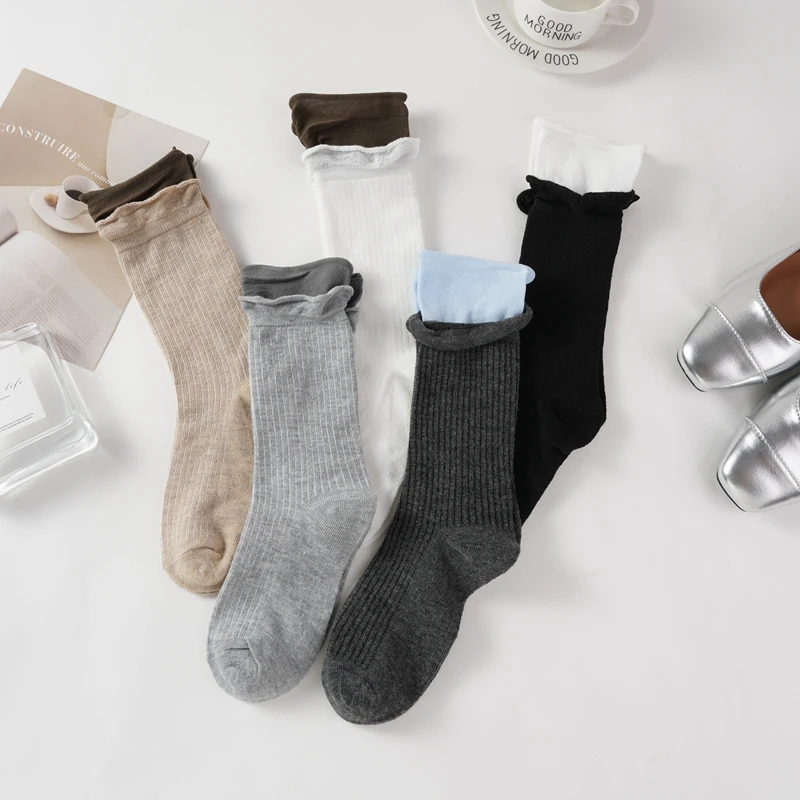 Women's Socks Breathable Fake Two Pieces Fashoin Cotton Socks Striped Simple Solid Color Comfortable Autumn Middle Tube Sock