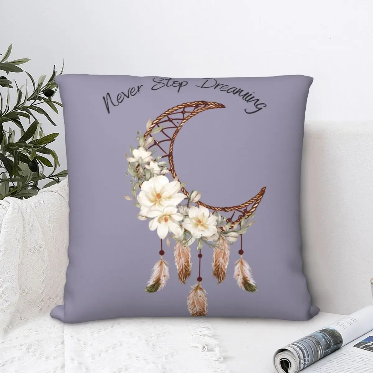 Dream Catcher, Moon, Flower Square Pillowcase Polyester Pillow Cover Velvet Cushion Zip Decorative Comfort Throw Pillow For Home