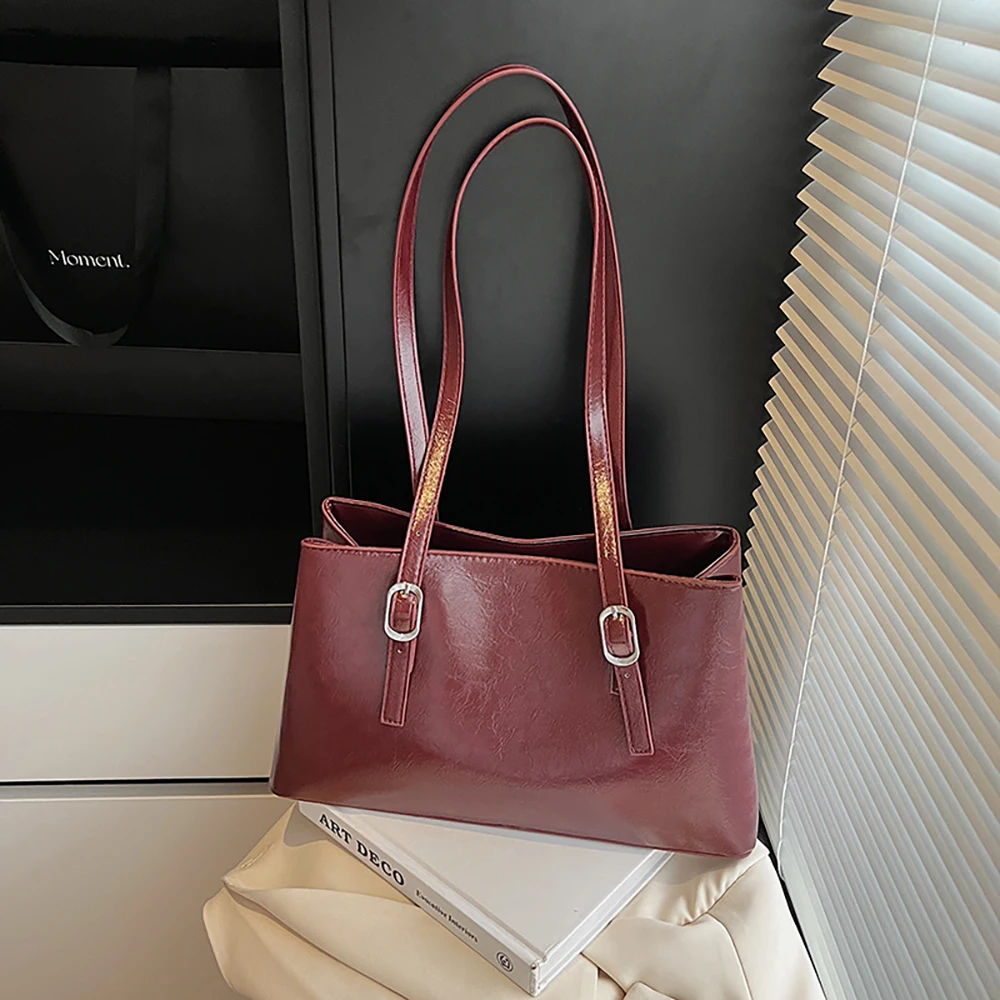 

Fashion Commuting Shoulder Bags for Women Shopping 2025 New Solid Color Pu Leather Underarm Bag Lady Versatile Totes Bag