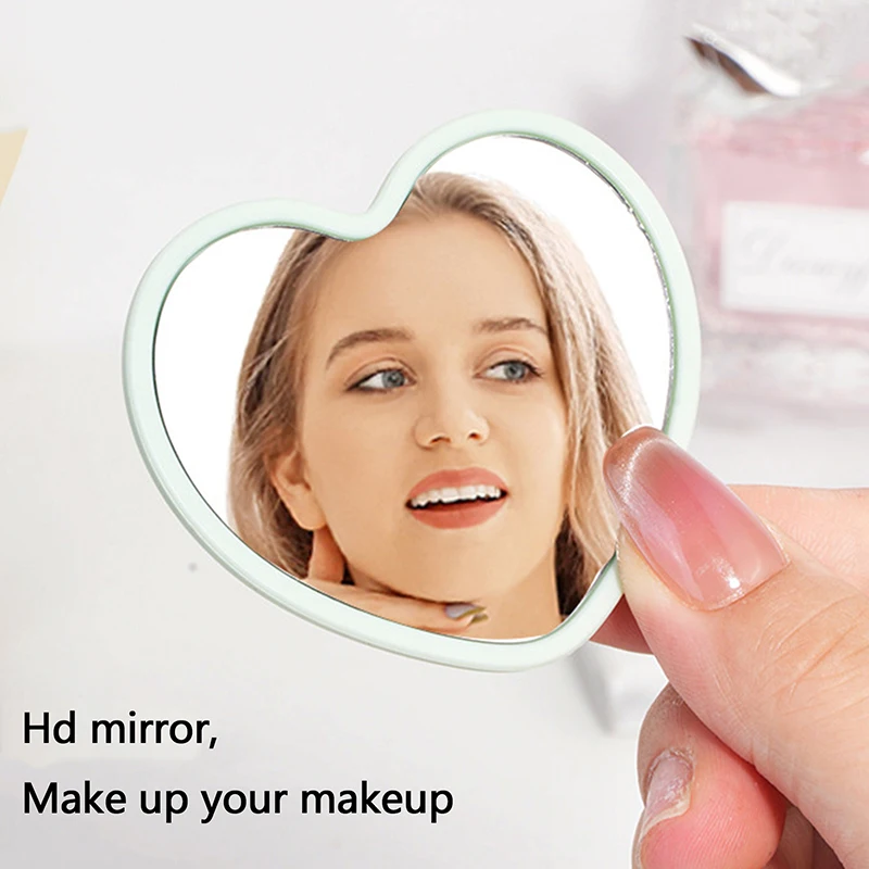 Miroir de maquillage haute définition en PVC, 1 pièce, en forme d'amour, pratique, mignon, cadeau, transport, voyage