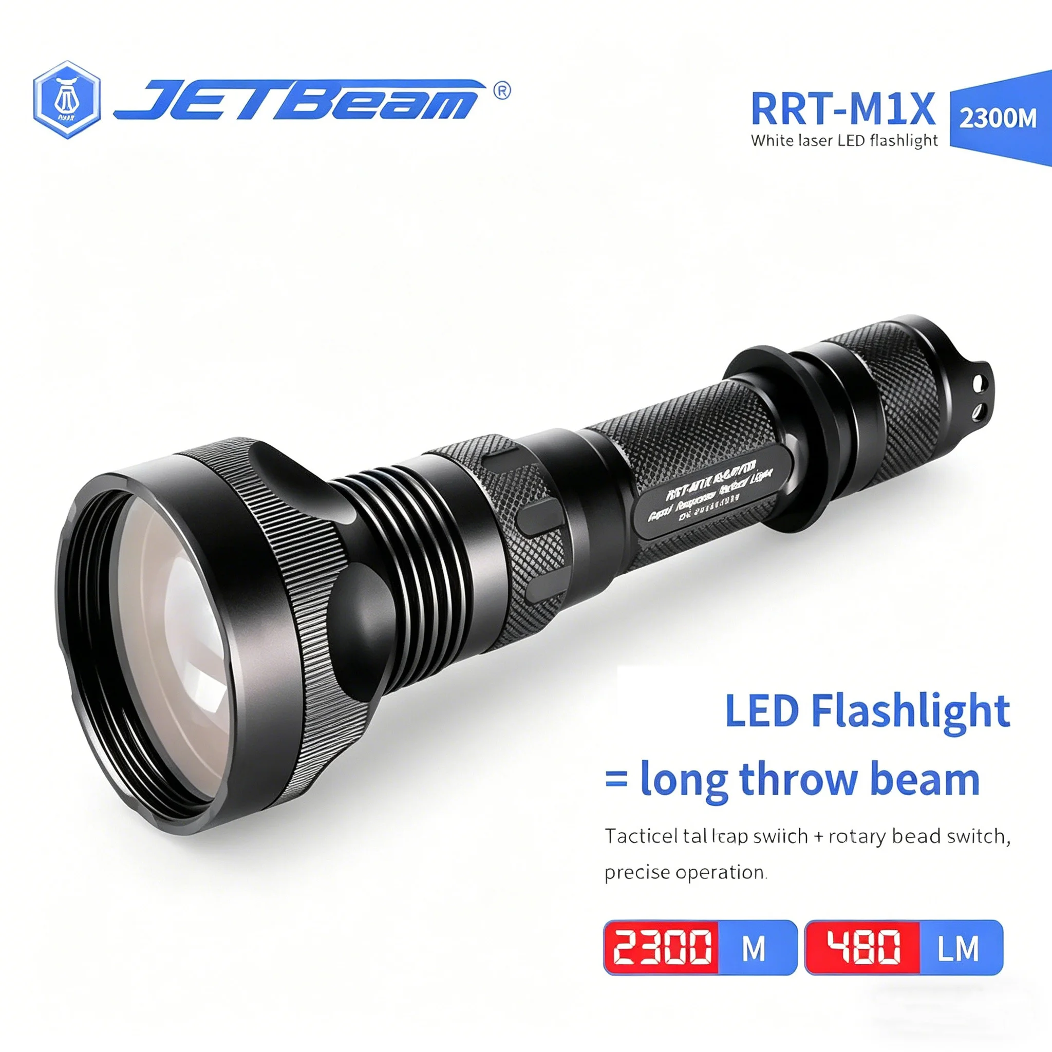 

JETBeam RRT-M1X Tactical Flashlight High Lumen LED Rechargeable Outdoor Searchlight