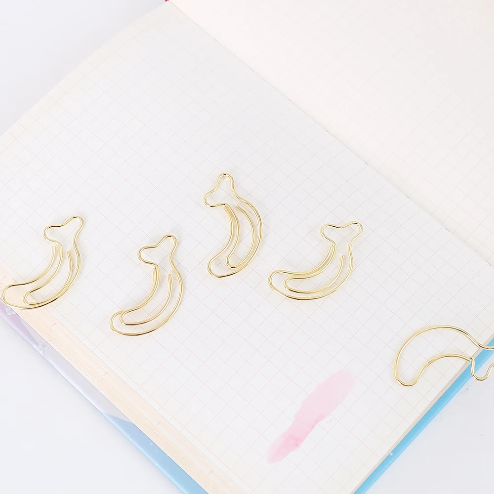 10pcs banana Shape Metal Paperclip on Book Paper Creative Paper Clips Students Stationery Office School Binding Supplies