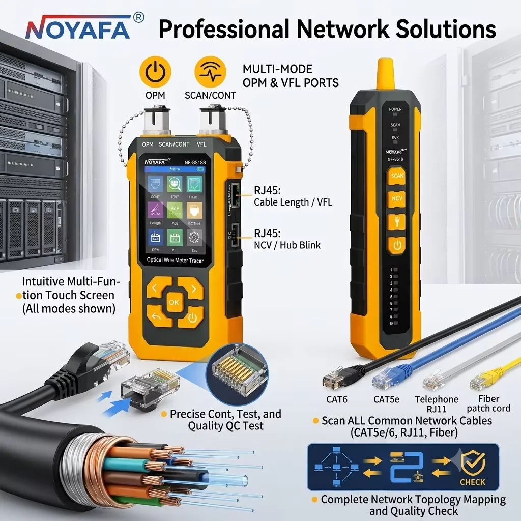 NOYAFA NF-8518 Network Cable Tester Optical Wire Tracer with OPM VFL POE NCV Port Flash Length Measurement