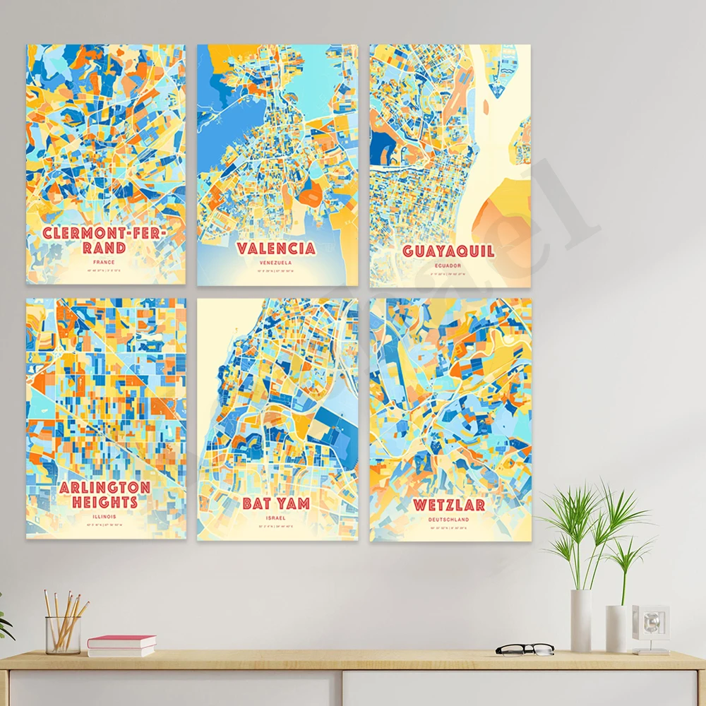 Wetzlar. Saskatoon Durban Halifax Montevideo Santiago Arlington Guayaquil Valencia Clermont Ferrand. City Color Map Poster