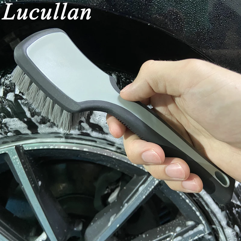 Lucullan-mango de goma que nunca rasca las ruedas del coche, cepillos para detalles, cerdas sintéticas rígidas medianas, limpiador para fregar