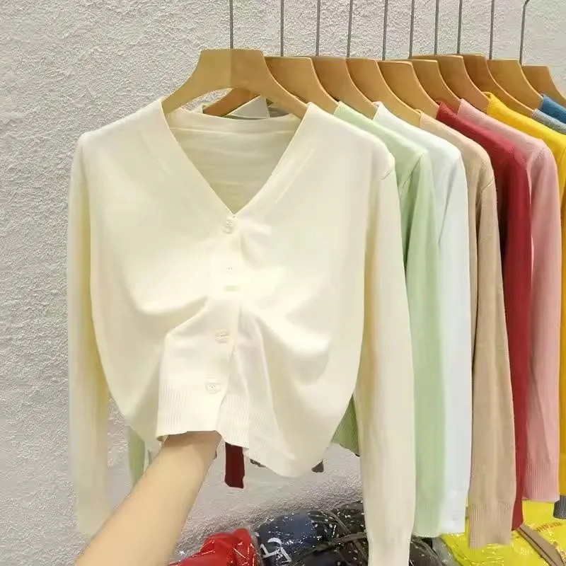 Lente Herfst Vrouwen Gebreid Vest Jas 2025 Nieuwe Solid V-hals Single-breasted Gebreide Trui Korte Jas Bovenkleding Vrouwelijke Top