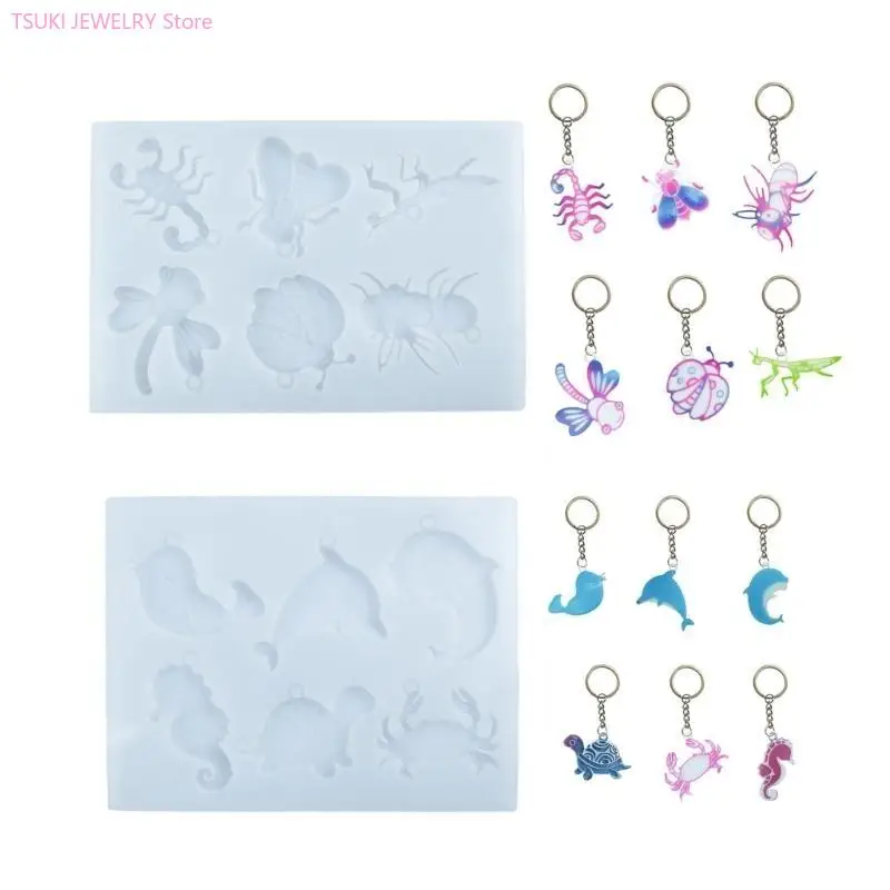 62KE Flexible Resin Mold Land and Sea Animal Pendant Silicone Mold for DIY Project Silicone Mold for Handmade Jewelry Making