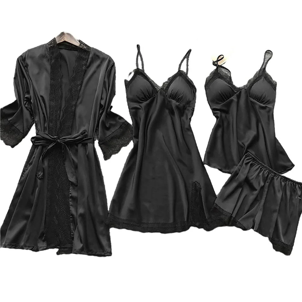 

4PCS Sexy Lingerie For Women Transparent Pajamas Set Erotic Costume Lace Deep V Open Crotchless Nightwear Woman Porn Underwear