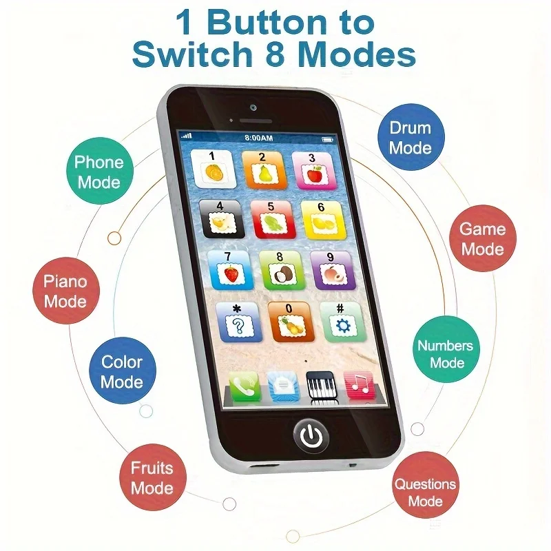 هاتف تعلم تفاعلي 8 أوضاع للأطفال، قابل لإعادة الشحن عبر USB مع أضواء مبهرة وتعلم اللغة، هدية لعبة الوالدين والطفل #6