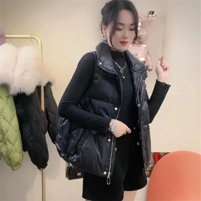 Autumn Winter Women Oversize Down Waistcoat Jacket Light Thin White Duck Down Vest Coat Parkas Ladies Warm Sleeveless Short Tank