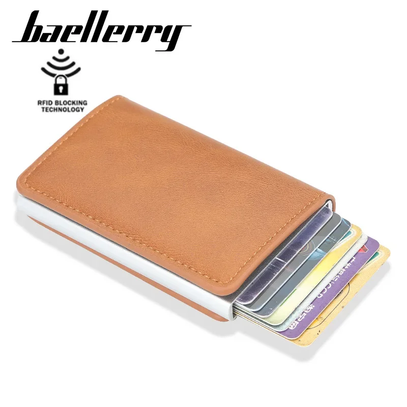 

2024 New Men Wallet Blocking Rfid PU Leather Vintage Credit Card Holder Unisex Antitheft Security Aluminum Metal Purse