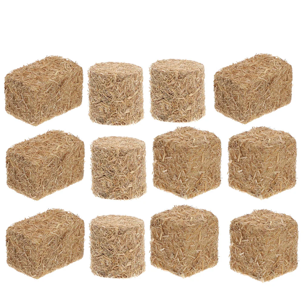 

4/8/12pcs Mini Hay Bales Rustic Miniature Farm Haystack Stackable Fake Hay Blocks Dollhouse Decoration