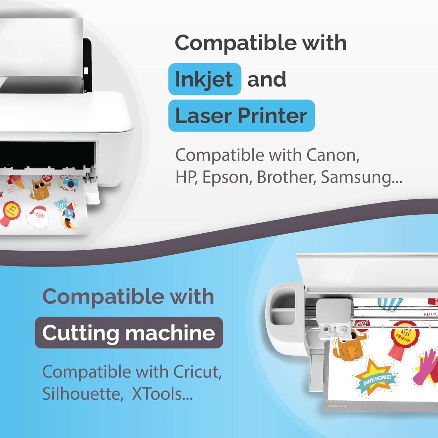 10 أوراق - ملصقات نفث الحبر من الفينيل الفاخر القابلة للطباعة باللون الأبيض اللامع - 8.5 × 11 بوصة ورق لاصق مناسب للطابعات النافثة للحبر