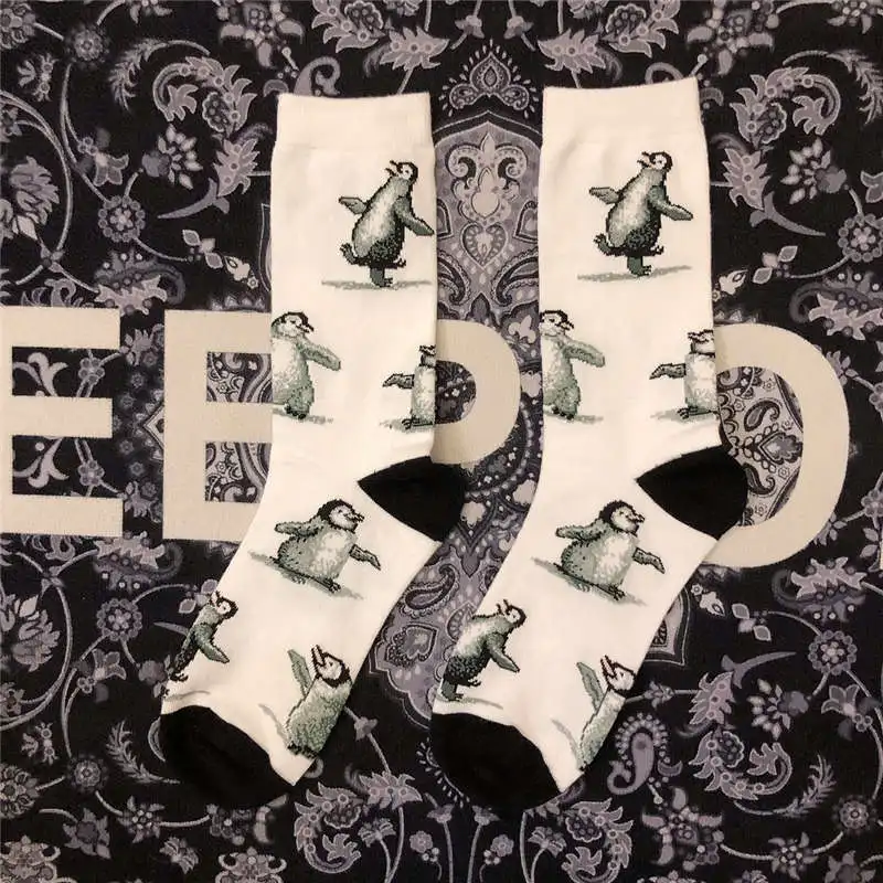 Adult Crew Cotton Socks Funny Lovely Cute Animal Emperor Penguin Penguins Antarctica Black and White Sea Bird Street Fashion Sox