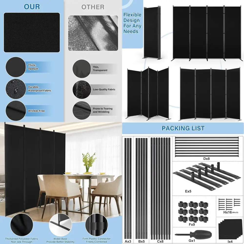 

88 Wide 4-Panel Fabric Room Divider, Portable Wall for Home and Office Privacy