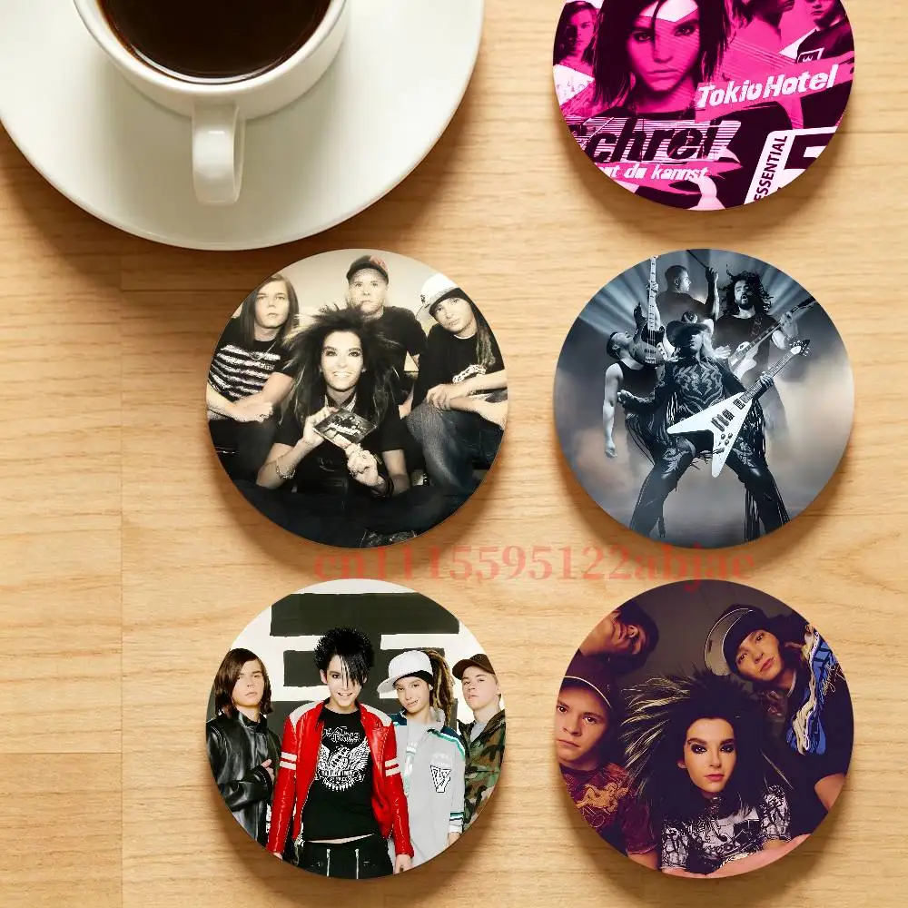 T-Tokio Hotel Band Round Wooden Coaster Decorative Coffee Cup for Use in Coffee Shops Bars