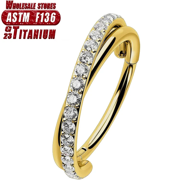 G23 Titanium 16G Clicker Hoop Ring CZ Huggie Earrings