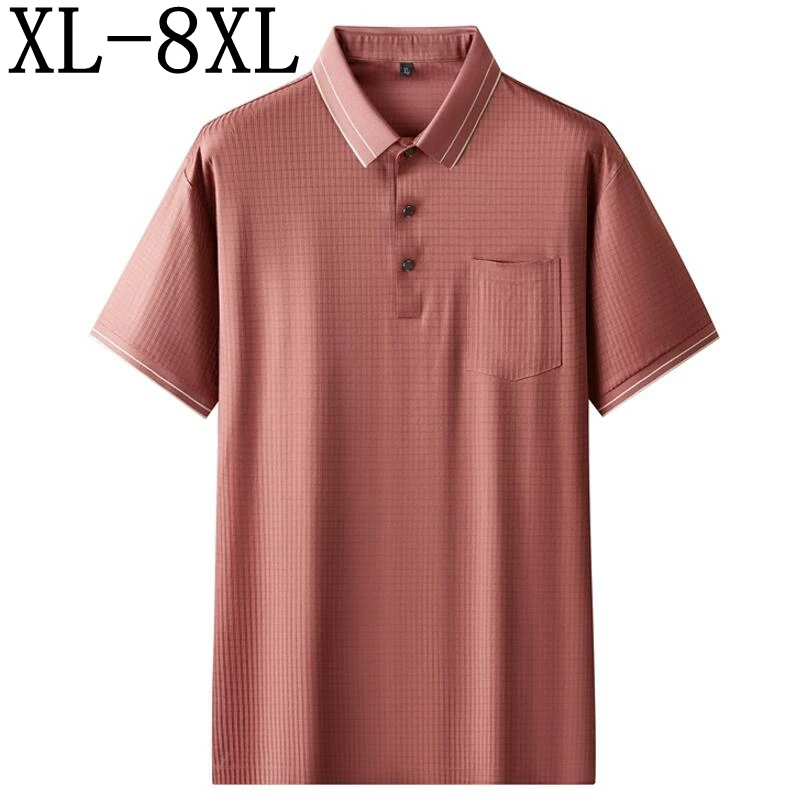 8XL 7XL 6XL 2024 New Summer Ice Silk Breathable Polo Shirt Men Top Grade Luxury Mens Shirts With Pocket Casual Male Clothing