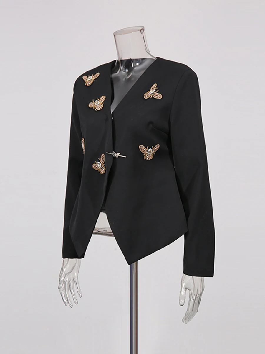 سترة CHICEVER متينة على شكل فراشة للسيدات بياقة على شكل V وأكمام طويلة للتخسيس سترات نسائية فاخرة موضة الخريف الجديدة #3