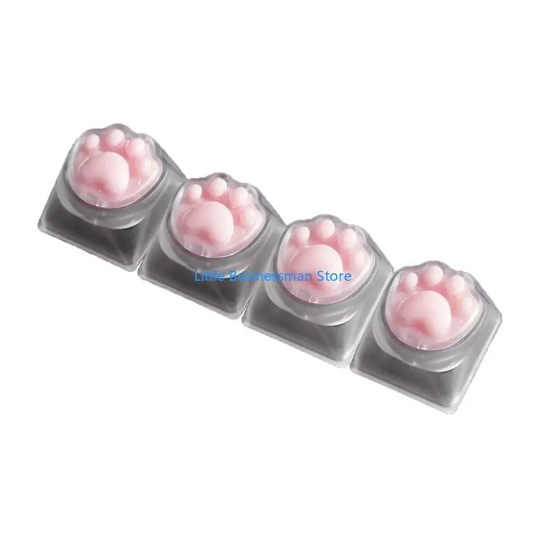 Dekoratives Tastaturtasten-Set, 4-teilig, durchsichtiger Tastenkappen-Stil mit Katzenpfoten-Aufdruck, für tägliche Tippbereiche – Detail 8