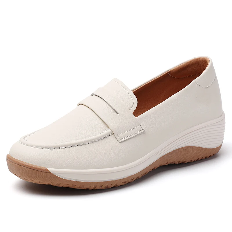 أحذية جلدية غير رسمية جديدة للربيع والصيف للنساء، أحذية فردية للعمل من الجلد الطبيعي بنسبة 100%، أحذية بدون كعب للمشي للأم #1