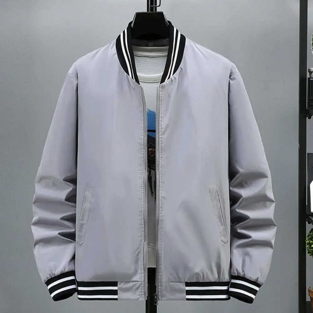 Casual Baseball Jacket Zipper Baseball Jacket Stylish Men's Baseball Jacket with Stand Collar Long Sleeve for Gym for Active