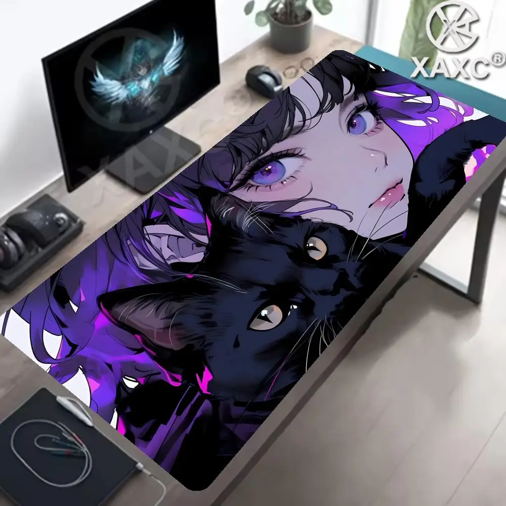 XAXC PC Purple Anime Girl Gamer Mousepad Laptop Computer Keyboard Accessories Mouse Mat Rug Extended Desk Mats