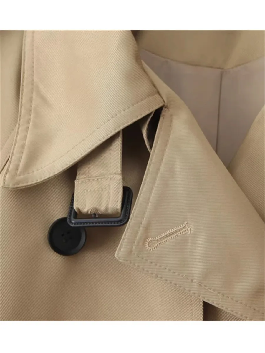 

Street Sle Double Breasted Long Coat Women's Jaet Autumn New Small Size Trendy Flip Collar Windbreaker Outerwear