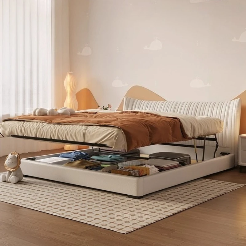 #for 180x200cm French cream wind leather bed bedroom high-end atmospheric wedding bed small apartment translational storage