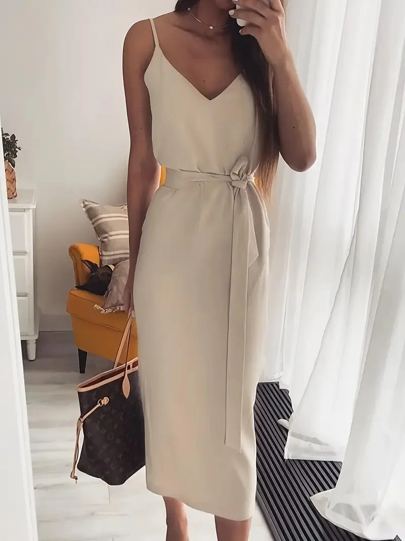 

Женское модное платье без рукавов с открытой спиной однотонного цвета