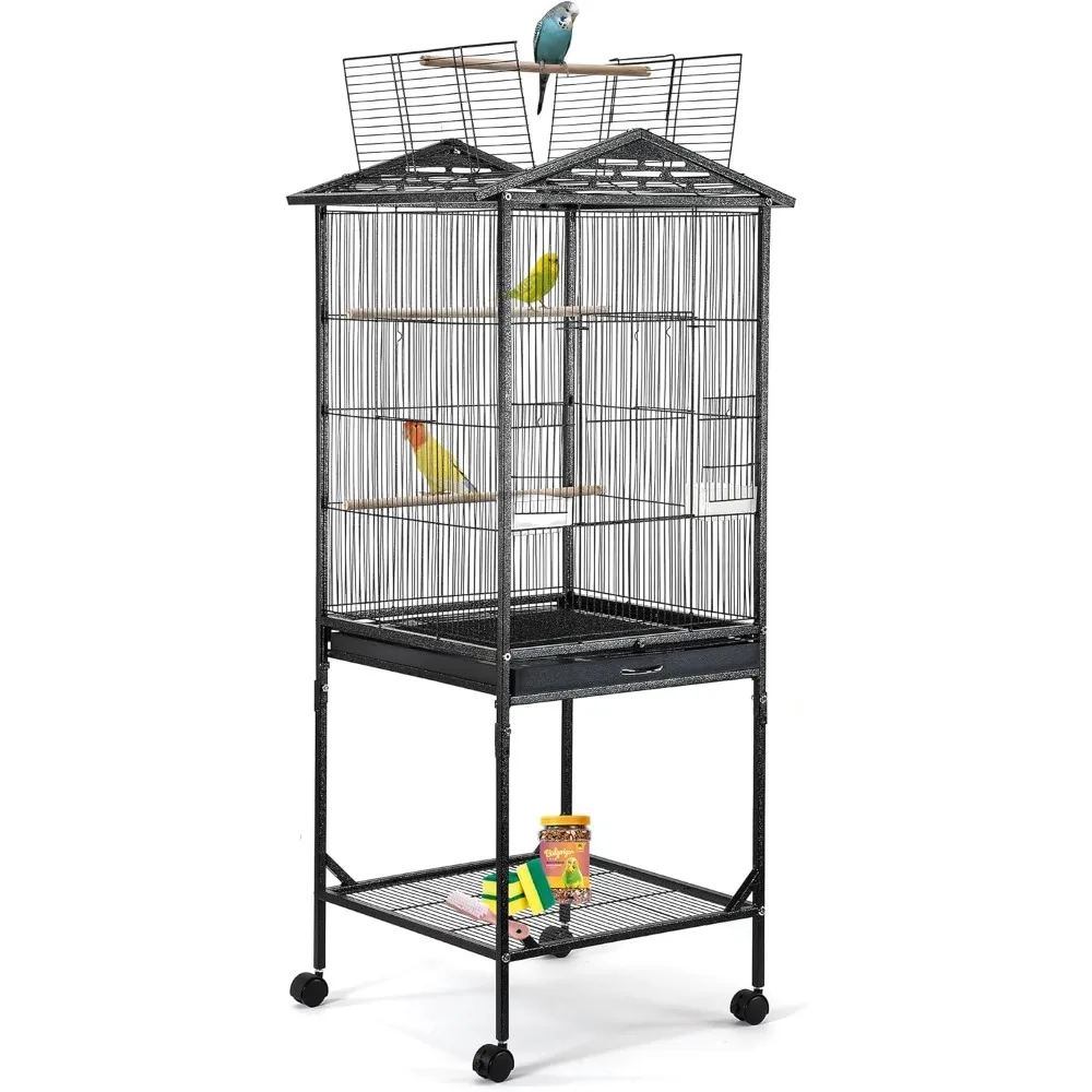 

Bird Cage 47 inch Wrought Iron Parakeets Cage with Play Open Top and Rolling Stand Medium Small Bird Cage for Parrots, Budgeriga