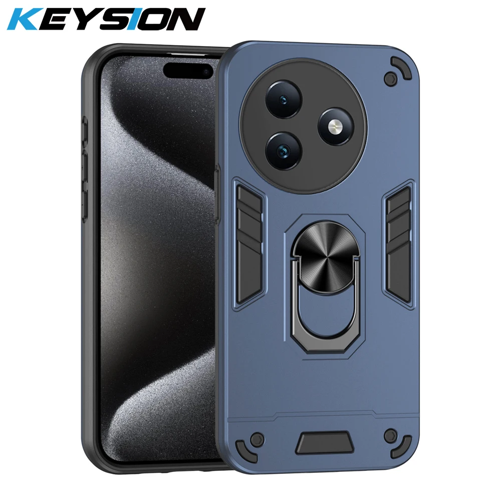 KEYSION Shockproof Armor Case for Itel S24 Soft Silicone+PC Camera Protection Ring Stand Phone Back Cover for Itel S24