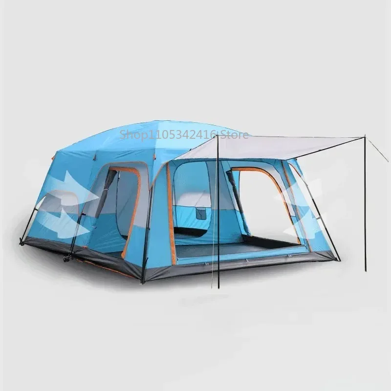 6-10 Person Double Layer Oversize Thickened Waterproof Tent, 2 Bedroom 1 Hall Outdoor Family Camping Tent Equipment