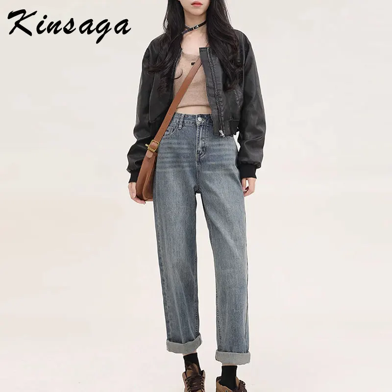 Kinsaga Vintage White Chubby Girl Harem Pants Women Pear Shape High Waist Slimming Carrot Daddy Pants