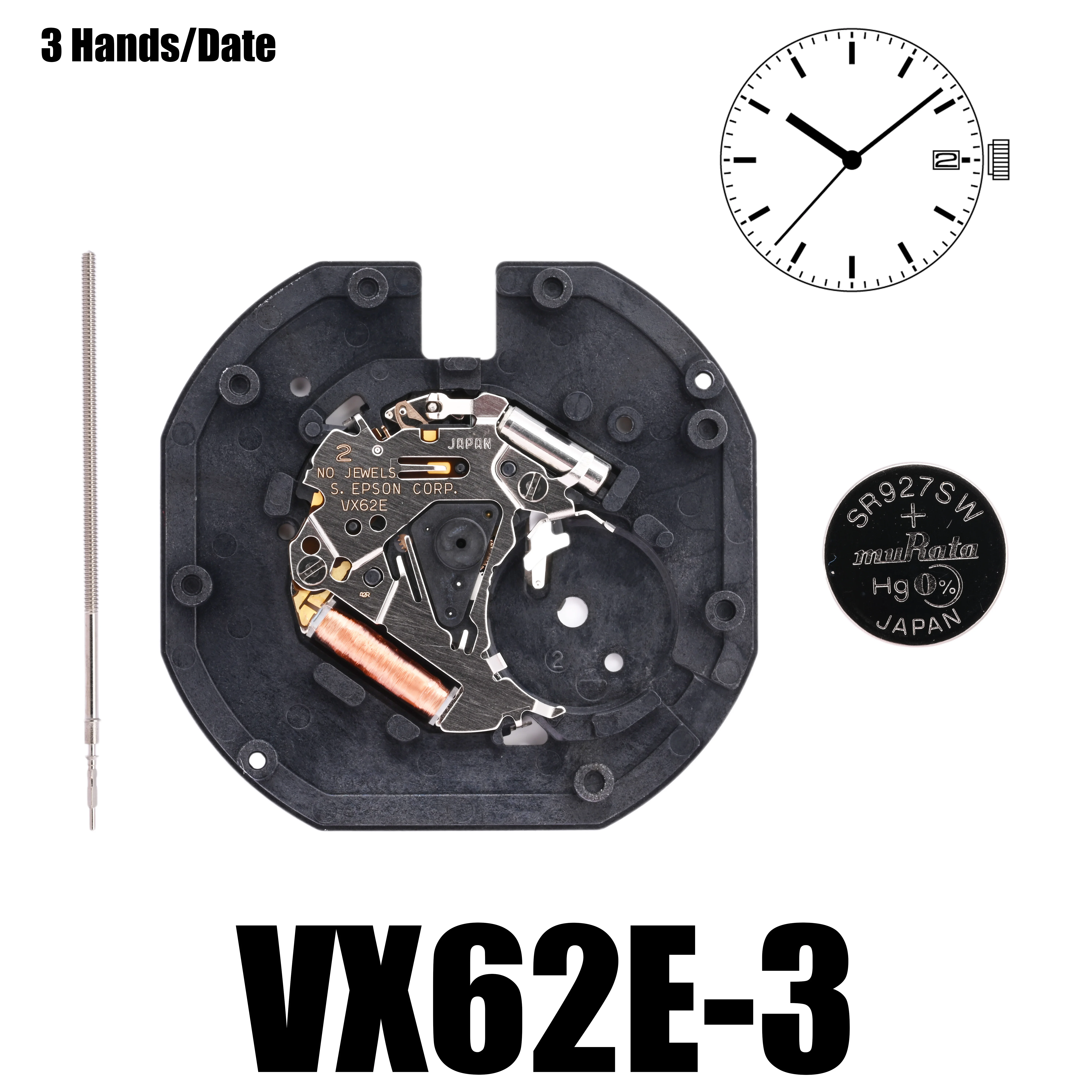 VX62 Movement VX62E Movement Japan Genuine VX Calendar Series Size:13 1/2''' 3 Hands/Date display at 3:00