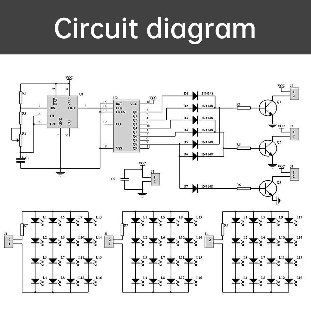 TJ-56-715 CD4017 + NE555 الأحمر والأبيض والأزرق ثلاثة ألوان LED تدفق مجموعة إنتاج الضوء لتقوم بها بنفسك تعلم الأجزاء الإلكترونية #3