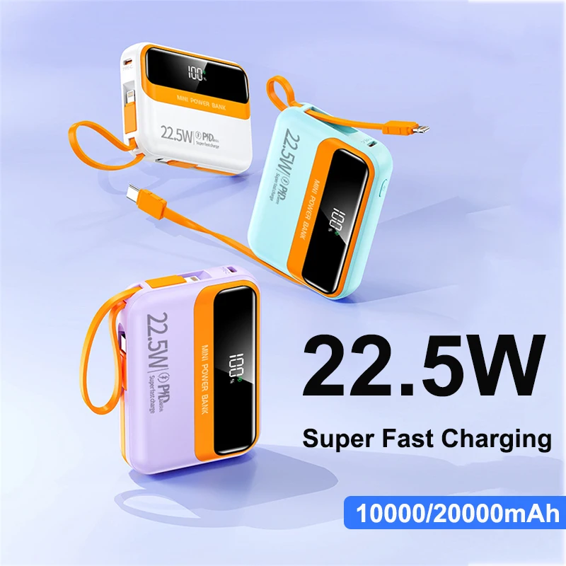 

Mini Power Bank 20000mAh Portable USB C PD 22.5W Fast Charging Powerbank for iPhone Samsung Huawei Xiaomi External Spare Battery