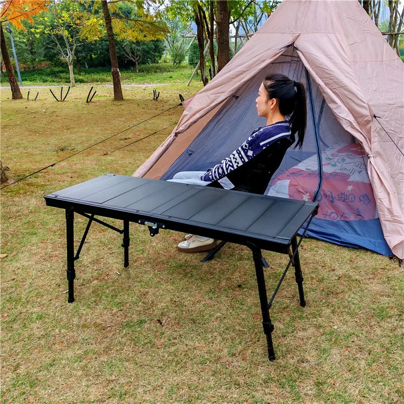 

Folding Four-unit Aluminum Plate Table Mobile Picnic Barbecue Grill Outdoor Folding Table Portable and Light Camping
