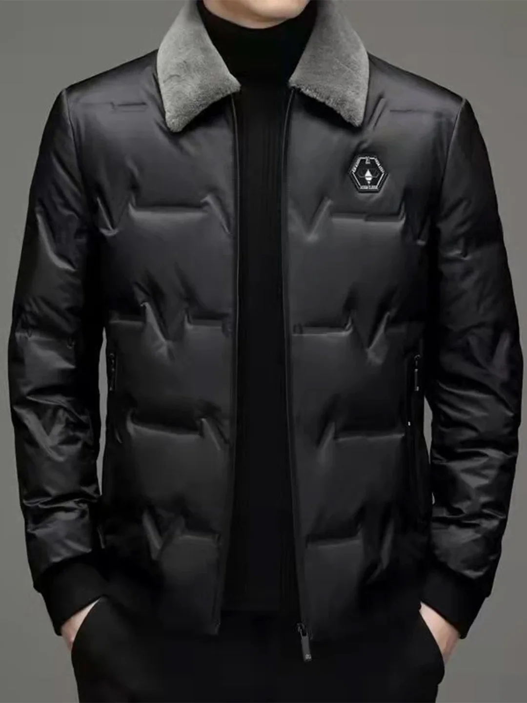 

Men's ort Quilted Jaet Warmth without Hood Fur Collar Splicing Design Casual Autumn Winter Thiened Zipper Closure Coat