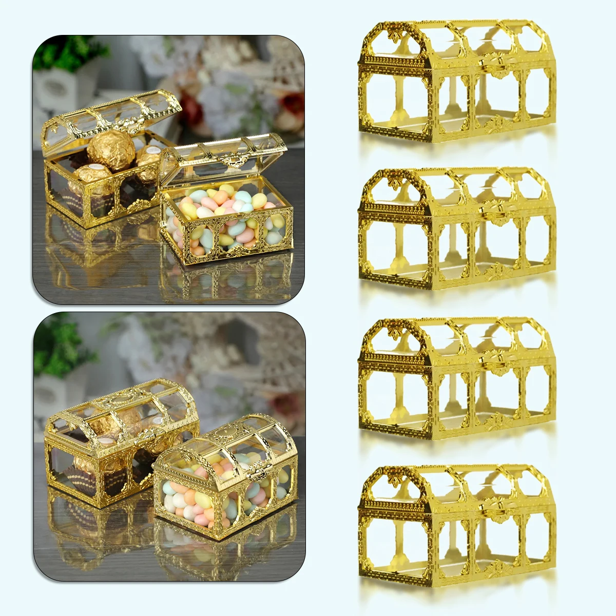 Gold Hollowed Out Gift Box Treasure Chest Shape Storage Party Marriage Souvenir  Candy Packaging Bags