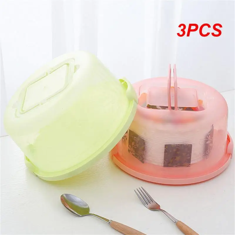 

3PCS Round Plastic Cake Carrier Box Cake Plate Holder with Lockable Lid Cover Dessert Stand Tray for Wedding Party Supplies